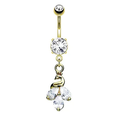 Produktbild von Taffstyle Bauchnabelpiercing Bauchnabelpiercing Schmuck Stecker Kristall Pfau Anhänger, Gold