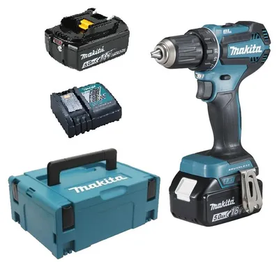 Image de Perceuse-visseuse 18V + 2 batteries BL1850B + chargeur DC18RC + Makpac 2 - MAKITA - DDF485RTJ