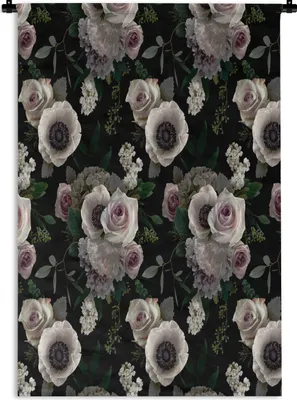 Produktbild von MuchoWow® Wandteppich Wandbehang Blumen - Rose - Anemone 90x135 cm Tapisserie Dekoration Wandtuch - Baumwolle - Wandskulptur