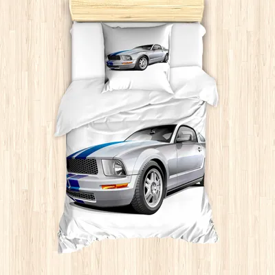 Produktbild von ABAKUHAUS Teen Zimmer Mantele, Kühle Speed Car, Milbensicher Allergiker geeignet mit Kissenbezügen, 135 cm x 200 cm - 80 x 80 cm, Grau Blau