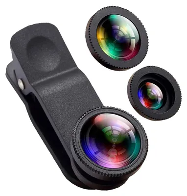 Produktbild von Smartphone Objektiv Set 3-in-1, 180° Fisheye, 10X Makro, 0.65X Weitwinkel, Kompatibel Mit Den Meisten Handys