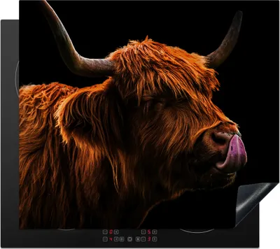 Produktbild von KitchenYeah© Herdabdeckplatte Schottischer Highlander - Zunge - Nase , 59x52cm, Küche Deko, Glaskeramikkochfeld Herdabdeckung, Abdeckplatte fùr Kochfeld