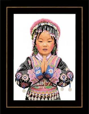 Produktbild von Lanarte Kreuzstich Set "Thailändisches Bergstammmädchen Aida", Zählmuster, 29x39cm