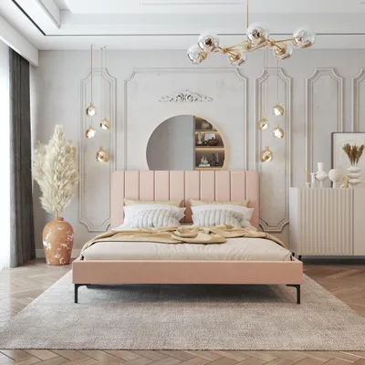 Produktbild von Lumi Polsterbett Bett 160×200 cm, ohne Matratze, Stoffbezug, Rosa Terra 61