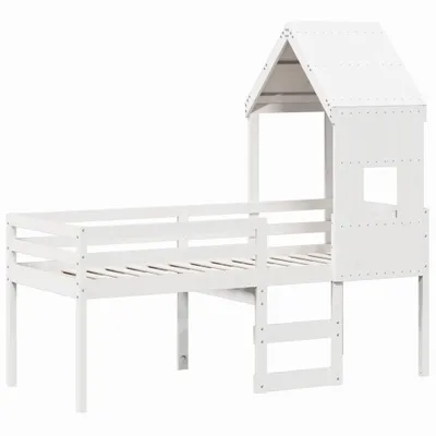 Image de Lit haut sans matelas blanc 90x200 cm bois de pin massif