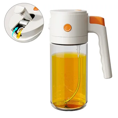Produktbild von 2 in 1 Ölspender mit Sprühfunktion 550ml, Glas Ölflasche mit Auto Deckel, Ölkännchen für Küche Airfryer BBQ Essig Sojasauce