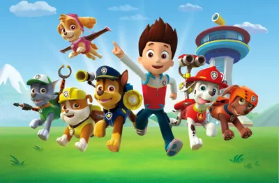 Obrázok produktu pre Sanders & Sanders PAW Patrol modrá, zelená a červená nástenná maľba - 600350 - 255 x 180 cm