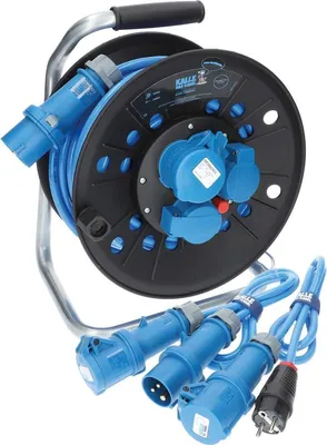 Produktbild von KALLE DAS KABEL Campingkabeltrommel CEE H07RN-F 3G 2,5 mm² 230V 16A Extreme Blau IP44 25 Meter im Set mit Anschlussleitung 1,5 Meter + Adapterleitung 1,5 Meter
