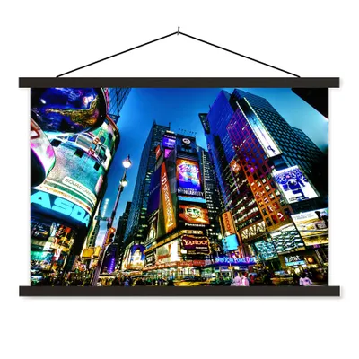 Produktbild von MuchoWow® Textilposter New York - Nacht - USA 90x60 cm mit schwarzem Rahmen - Aufhängungssatz