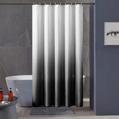Zdjęcie produktu dla Wodoodporny zestaw zasłon prysznicowych, 120 x 200 cm, biało-czarny, 8-częściowy, poliester