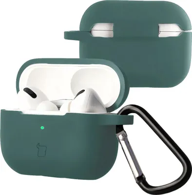 Produktbild von Silikonhülle mit Karabiner für AirPods Pro 2, Bizon Case Headphone Silicone, Dunkelgrün