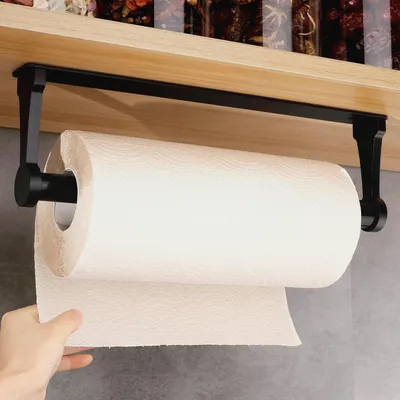 Produktbild von Küchenrollenhalter ohne Bohren, Küchenpapierhalter, Aluminiumlegierung Toilettenpapierhalter, Selbstklebend Klopapierhalter für Küche Badezimmer Wohnzimmer-schwarz
