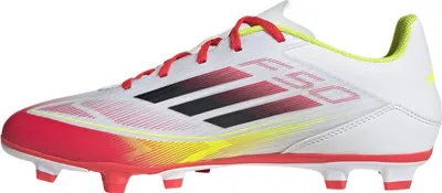 A side view of a single Adidas F50 soccer cleat.
