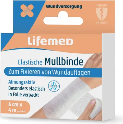 Produktbild von Lifemed Mullbinde elastisch weiß 60 mm x 4,0 m