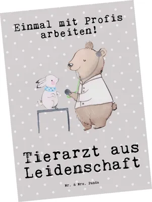 Produktbild von Mr. & Mrs. Panda Postkarte Tierarzt Leidenschaft - Grau Pastell - Geschenk, bildkarte, Ansichtskarte, Postkarten, Grußkarte, Ansichtskarten