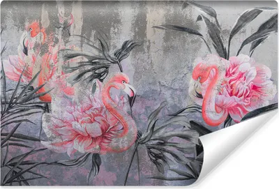 Produktbild von Muralo Vlies Fototapete Für Esszimmer FLAMINGOS Vögel Blumen Blätter Beton Abstraktion Br. 315cm x Hö. 210cm