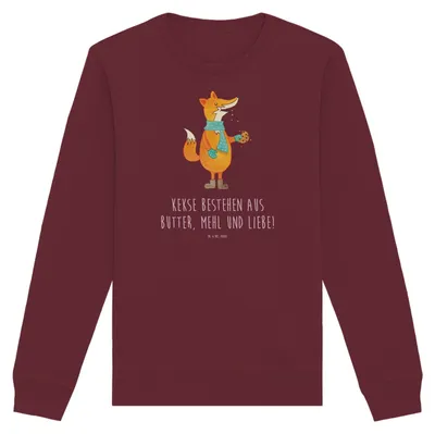 Produktbild von Mr. & Mrs. Panda Bio Sweatshirt Fuchs Keks Größe M - Burgundy - Geschenk, Baumwoll Pullover, Sweater, Weihnachtlich, Füchse, Winter, Kekse, Weihnachten, Frieren, Pulli
