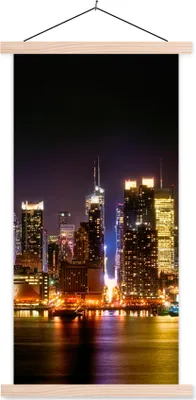 Produktbild von MuchoWow® Textilposter New York - Manhattan - Skyline 40x80 cm mit holzfarbenen Rahmen - Wohnzimmer
