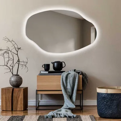 Obrázok produktu pre Moderne Ozdobne Nepravidelné zrkadla na stenu s podsvietenim LED 154x94 cm | Farba LED: Biela studená 7000K | OBK221