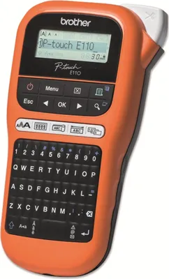 Produktbild von Brother PT-E110, QWERTY, HGe/TZe, Wärmeübertragung, 180 x 180 DPI, 20 mm/sek, Schwarz, Orange