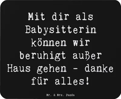 Produktbild von Mr. & Mrs. Panda Mousepad Spruch Babysitter Dank - Schwarz - Geschenk, pc mauspad, liebevoll, Babysitting, Liebe, Bedanken, Mouse Pad, Fürsorge, Engagement, handgefertigt
