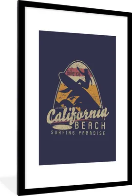 Produktbild von MuchoWow® MuchoWow® Gerahmtes Poster Vintage - Surfen - Surfbrett 60x90 cm - Poster mit zchwarzem Bilderrahmen - Dekoration - Wandposter Wohnzimmer - Hochwertig