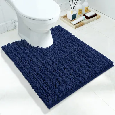 Immagine prodotto di Tappetino da bagno in chenille, antiscivolo, a forma di U, 51 x 61 cm, blu navy