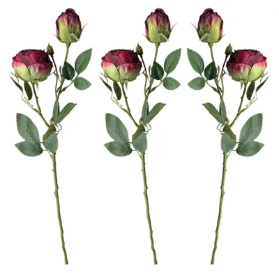 Produktbild von LAYBA Künstliche Rosen 3er-Set Dunkelrot 55 cm, Rosen Kunstblumen mit langem Stiel für Vase, Hochzeit, Event, Tischdeko und Wohnraumdeko