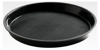 Produktbild von Rundes Serviertablett mit hohem Rand und rutschfester Gummibeschichtung, schock- und bruchfest, Gastro-Tablett, ø320x(H) 37mm, Polypropylen, Schwarz