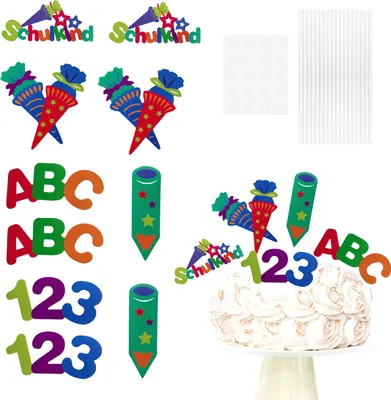 Produktbild von Oblique Unique Torten Kuchen Topper Aufsatz Schulkind Zuckertüten ABC 123 für Schuleinführung Einschulung von Jungs Mädchen