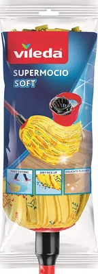 Produktbild von Vileda SuperMocio Soft Wischmop mit Stiel extra saugfähig mit 30 % Mikrofaseranteil zum leichten Entfernen von Fett und Schmutz