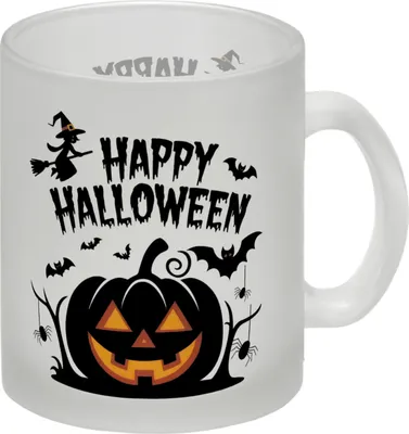 Produktbild von Gruseliger Kürbis mit Hexe - Happy Halloween Glas Tasse