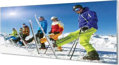 Produktbild von Glasbilder 125x50 Wandkunst Skifahrer Berge im Winter