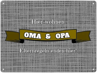 Produktbild von Metallschild XXL in 28x38 cm Hier wohnen Oma & Opa mit Stoffoptik in silber und