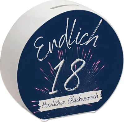 Produktbild von Endlich 18 Spardose mit Spruch Herzlichen Glückwunsch