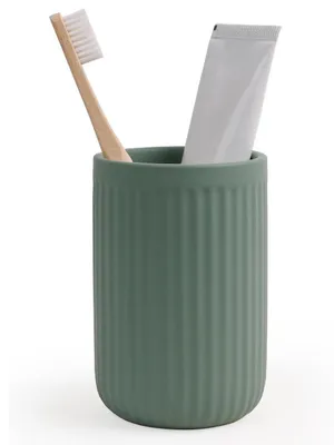 Immagine prodotto di Porta spazzolini in Vetroceramica opaca, verde a righe, capacità 350 ml, diametro 7,7 cm x altezza 11,5 cm