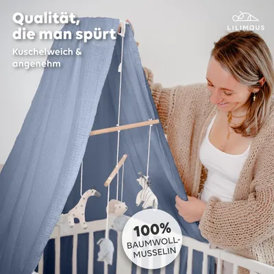 Produktbild von Babybett Himmel Blau, ohne Himmelstange - Betthimmel aus Musselin