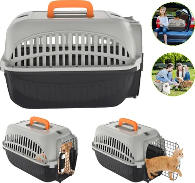 Produktbild von XINZI Hundebox Transportbox Katze 48x32x32 cm Katzentransportbox Hundetransportbox aus Kunststoff mit Eisen Tür und Lüftungsschlitze Transportkäfig