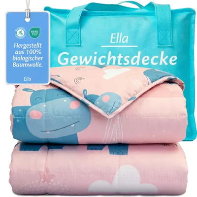 Produktbild von Ella Gewichtsdecke Kinder 2,4 kg Therapiedecke 90x120 cm – Hippo, Größe 90x120cm
