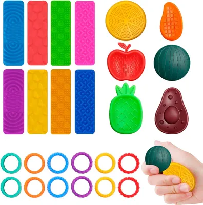 Produktbild von 26 Stück Fidget Toys Set – Sensorik Spielzeug & Anti Stress Spielzeug, Fidget Ring & ensorische Früchtesteine und Saugnapf-Spielzeuge, Antistress