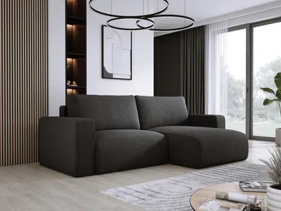 Obrázek produktu pro DomoHome Univerzální rohová sedačka s funkcí spaní a lůžkem Měkká tkanina Flexibilní nastavitelné pravé rozložení Plocha na spaní: 205x125cm Rozměr: 247x143x83cm Barva: černá