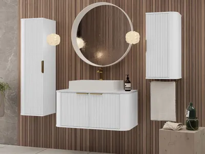 Obrázek produktu pro Koupelnová sestava GORMAN - bílý mramor / matná bílá + sifon