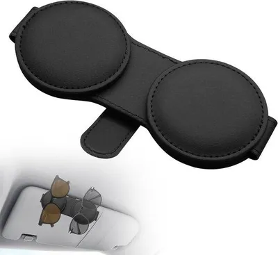 Image de Porte-lunettes de soleil magnétique pour voiture, en cuir noir