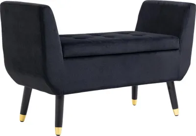 Produktbild von Sitzbank mit Stauraum und Armlehnen - Samtoptik Polsterbank mit Holzbeinen, Truhenbank für Wohnzimmer, Schlafzimmer, Flur 107x42x65 cm Schwarz