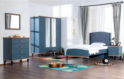 Productafbeelding van Kinderzimmer Jugendzimmer Schlafzimmer Möbel Komplett Set Modern Blaues 4tlg.