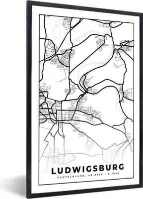 Produktbild von MuchoWow® Gerahmtes Poster Stadtplan - Ludwigsburg - Karte 40x60 cm - Poster mit Schwarzem Bilderrahmen Wandposter Rahmen Foto Bilder - Papierdruck - Wandbilder