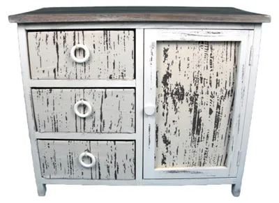 Produktbild von Holzkommode Holzschrank Kaiserbaumholz mit 3 Schubladen und Tür Vintage Design