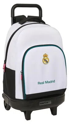 Image de Sac à dos Safta Real Madrid 26/27, 33 litres, avec roulettes, couleur blanche. Pour enfants, taille unique, couleur blanche
