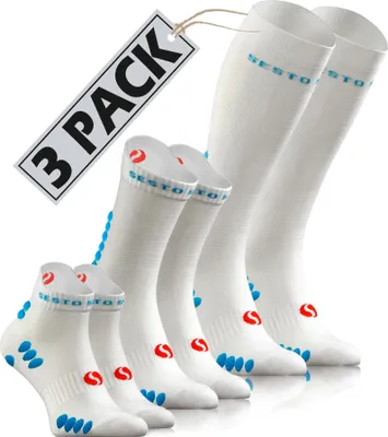 Produktbild von Sesto Senso Sportsocken 3 Paar – atmungsaktiv und elastisch, Sneakersocken, Wadensocken und Kompressionsstrümpfe - Größe 39-42, Weiß