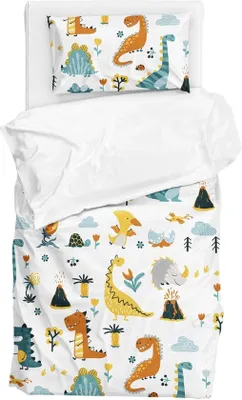 Produktbild von Unyqoos Kinderbettwäsche-Set® mit Dinosauriermotiv und Mikrofaserkissenbezug